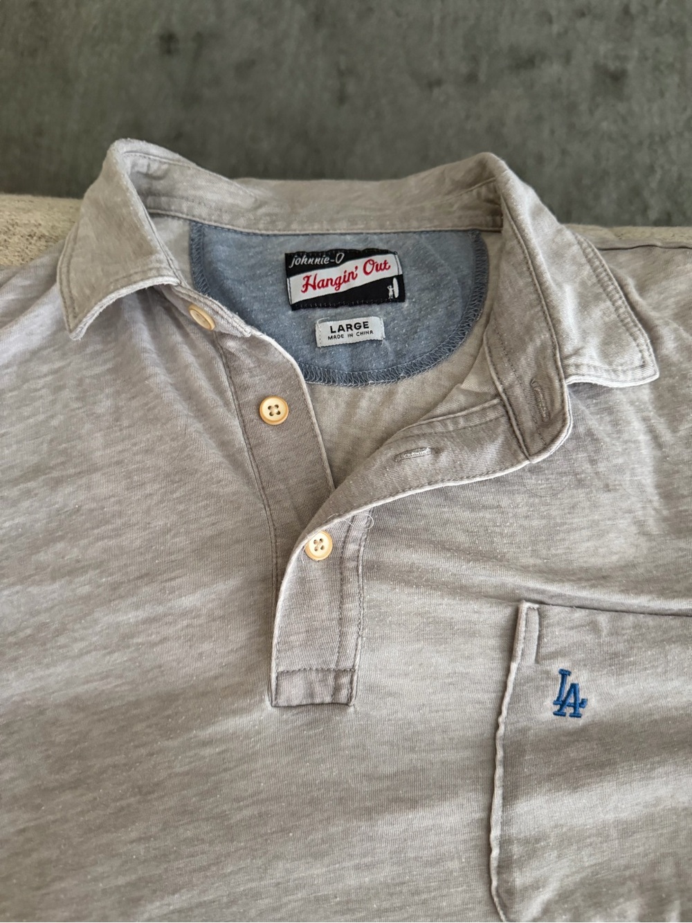 johnnie-O Light Gray Men’s Polo with Blue LA Logo